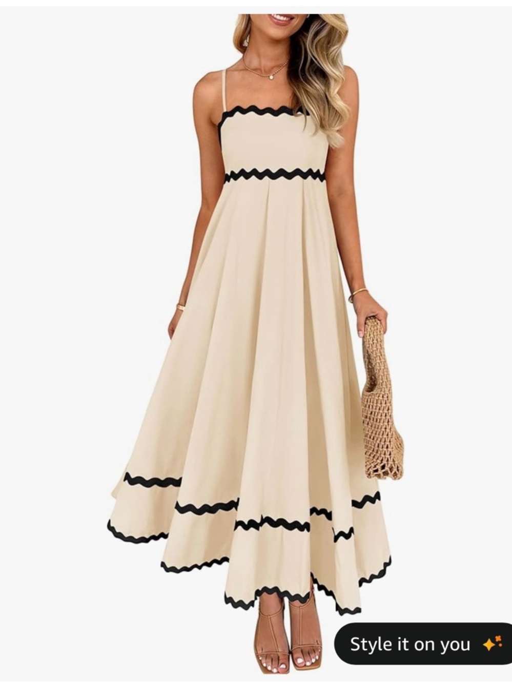 Women’s Cream Maxi Sundress with Black Trim